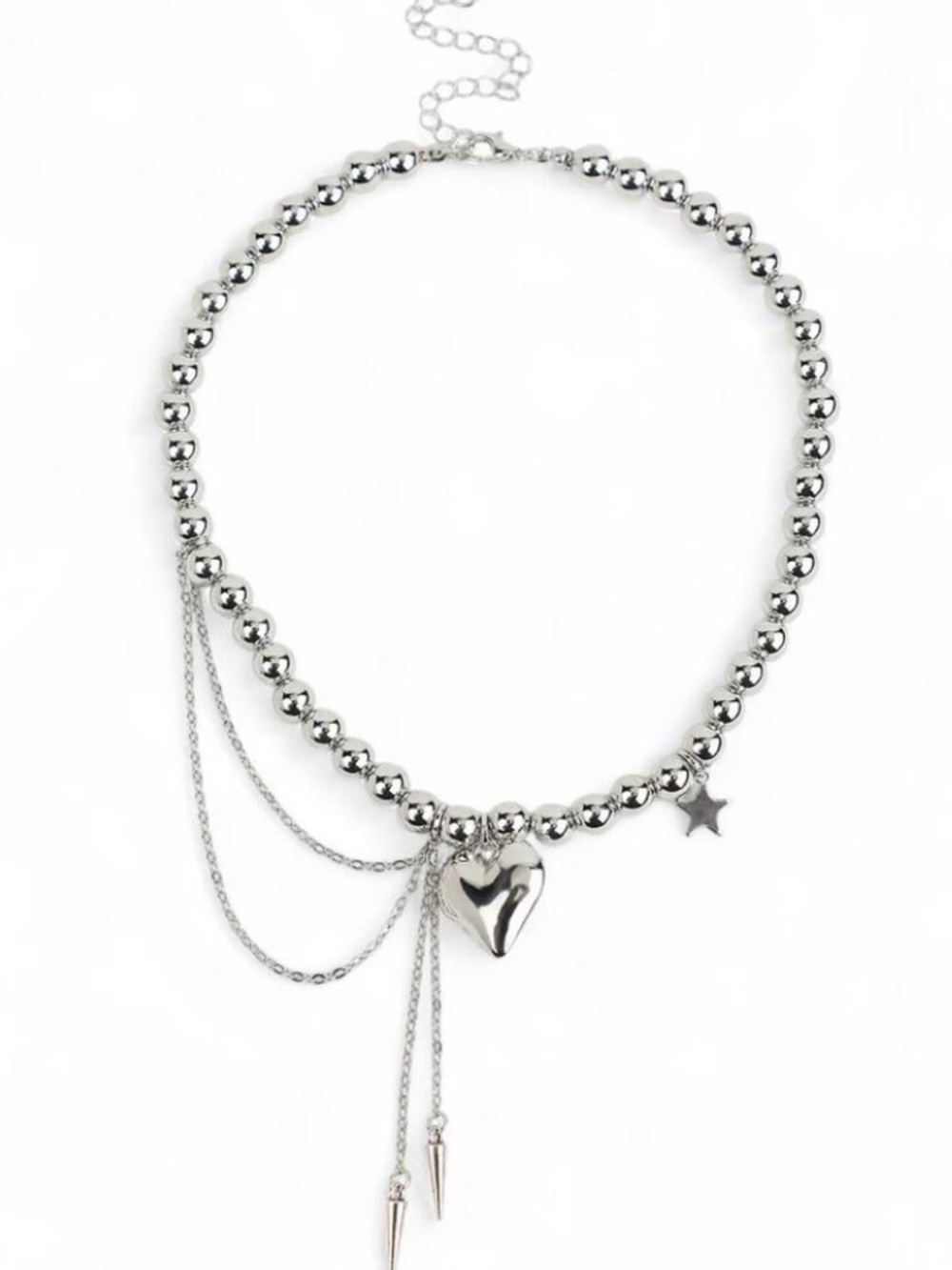 Silver Beaded Heart & Star Charm Necklace and Earrings set